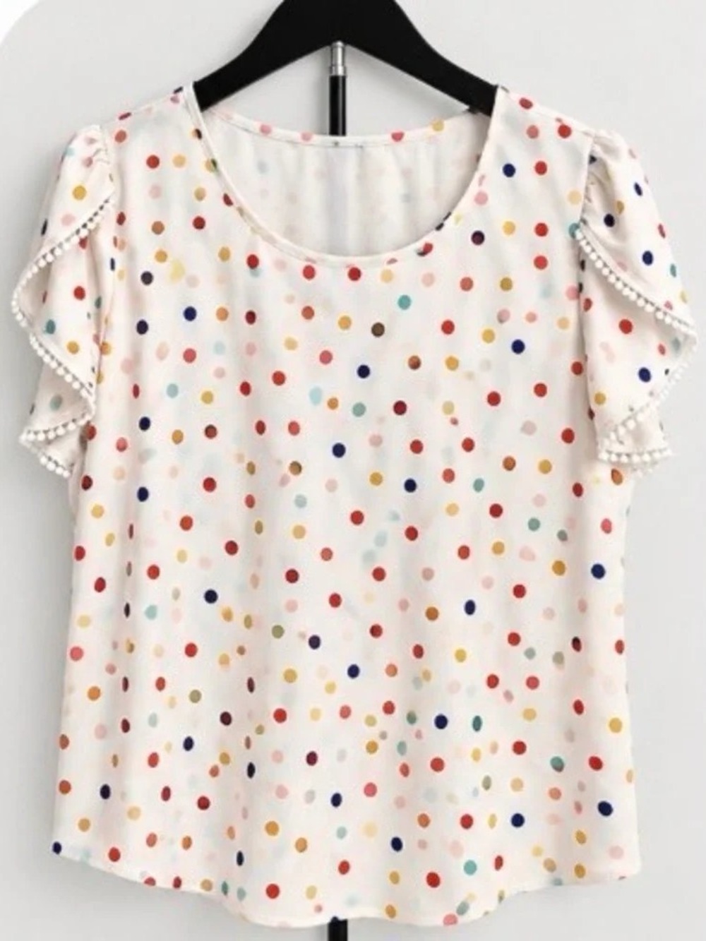 SHEIN White Multicolor Polka Dot Ruffle Sleeve Blouse